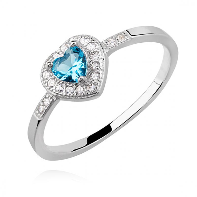 Inel argint cu inima bleu si pietre DiAmanti Z1229A_AQ-DIA